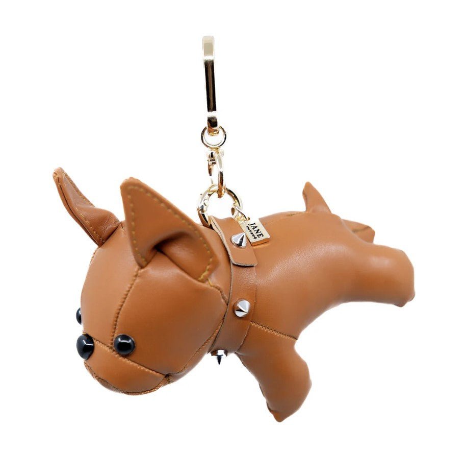 Jane The Brand Faux Leather Bulldog Bag Charm in Brown