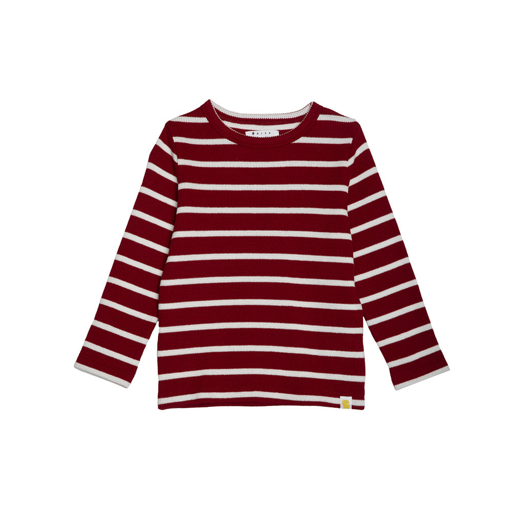 rise little earthling Long Sleeve Waffle T-Shirt - Biking Red / 2-3y
