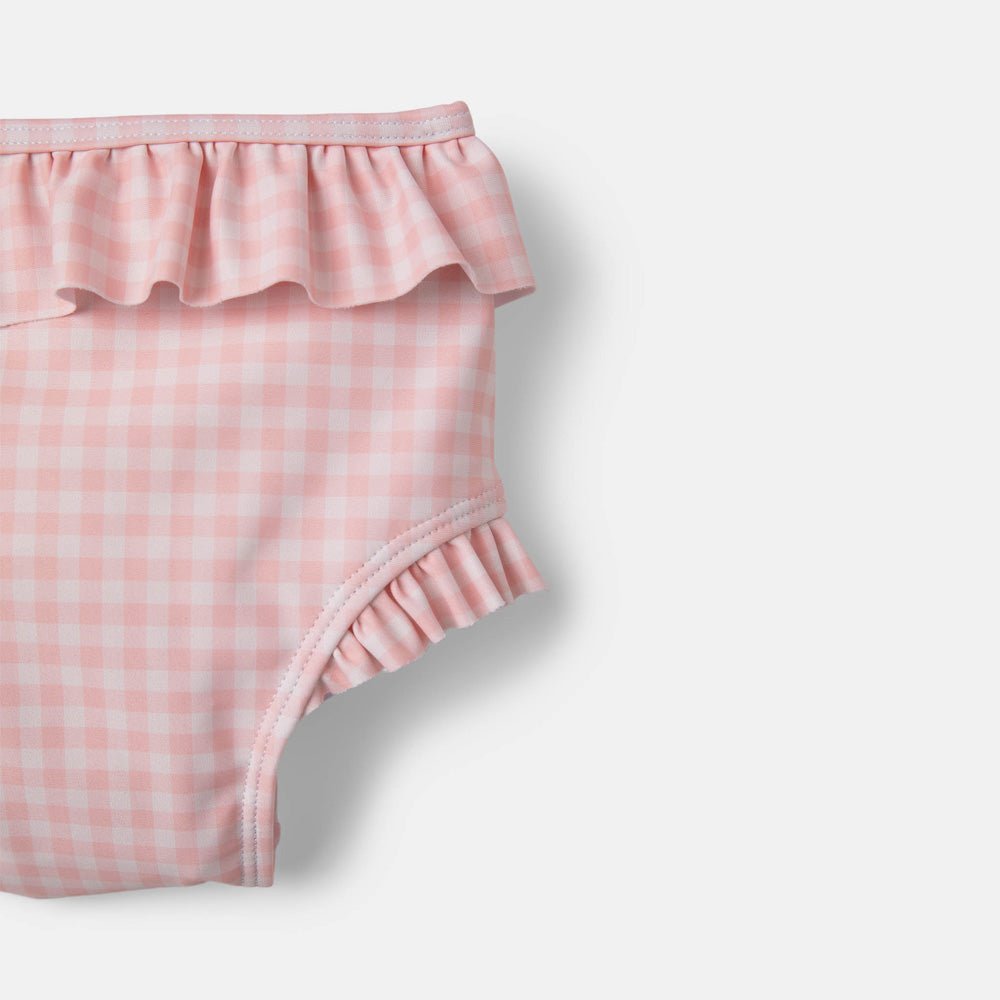 rise little earthling Ruffle Bow 2-pc Bathing Suit - Peach Gingham / 18-24m - Image 3