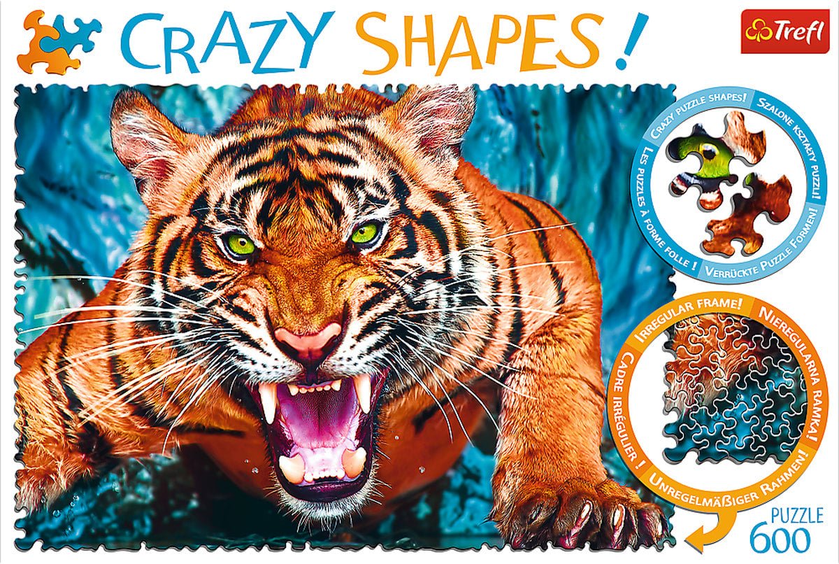 Trefl Puzzles - 600 Crazy Shapes - Facing a tiger