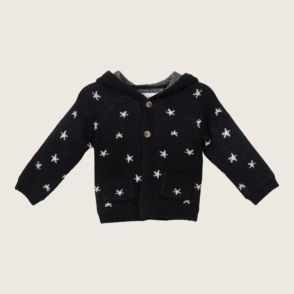 rise little earthling Hooded Jacquard Cardigan BBHSW03 - Anthracite Stars / 6-9m