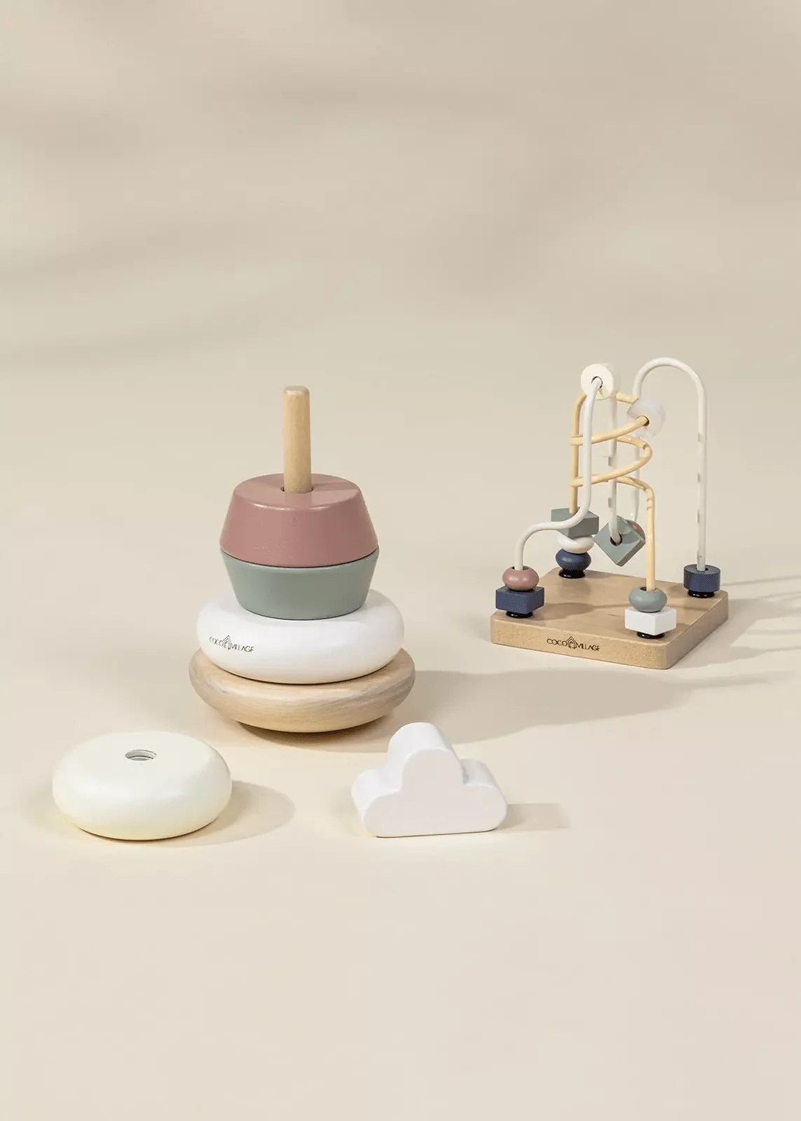 Coco Village Wooden Baby Toy Gifting Set Stacking Rings & Bead Maze - Image 2