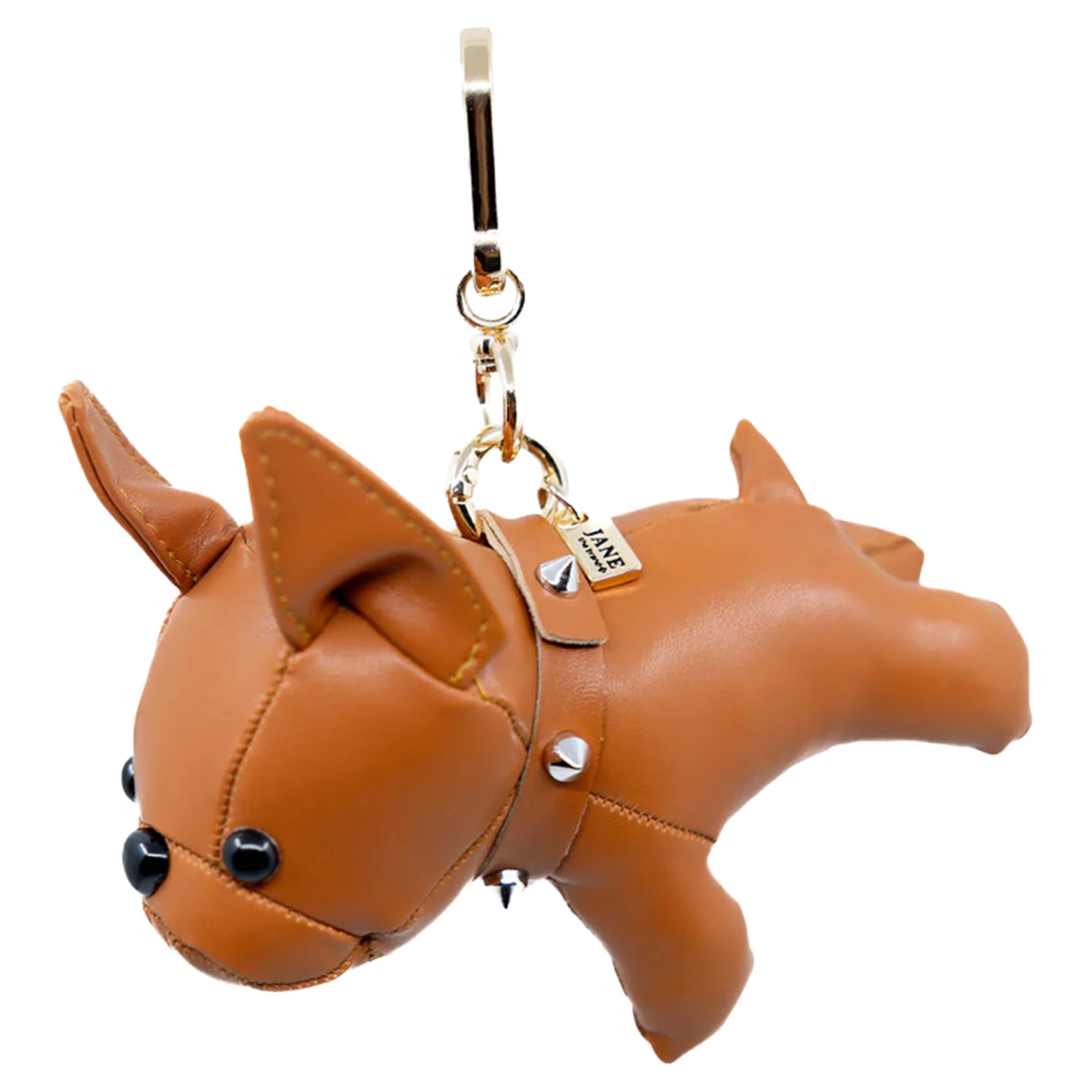 Jane The Brand Faux Leather Bulldog Bag Charm in Brown - Image 2