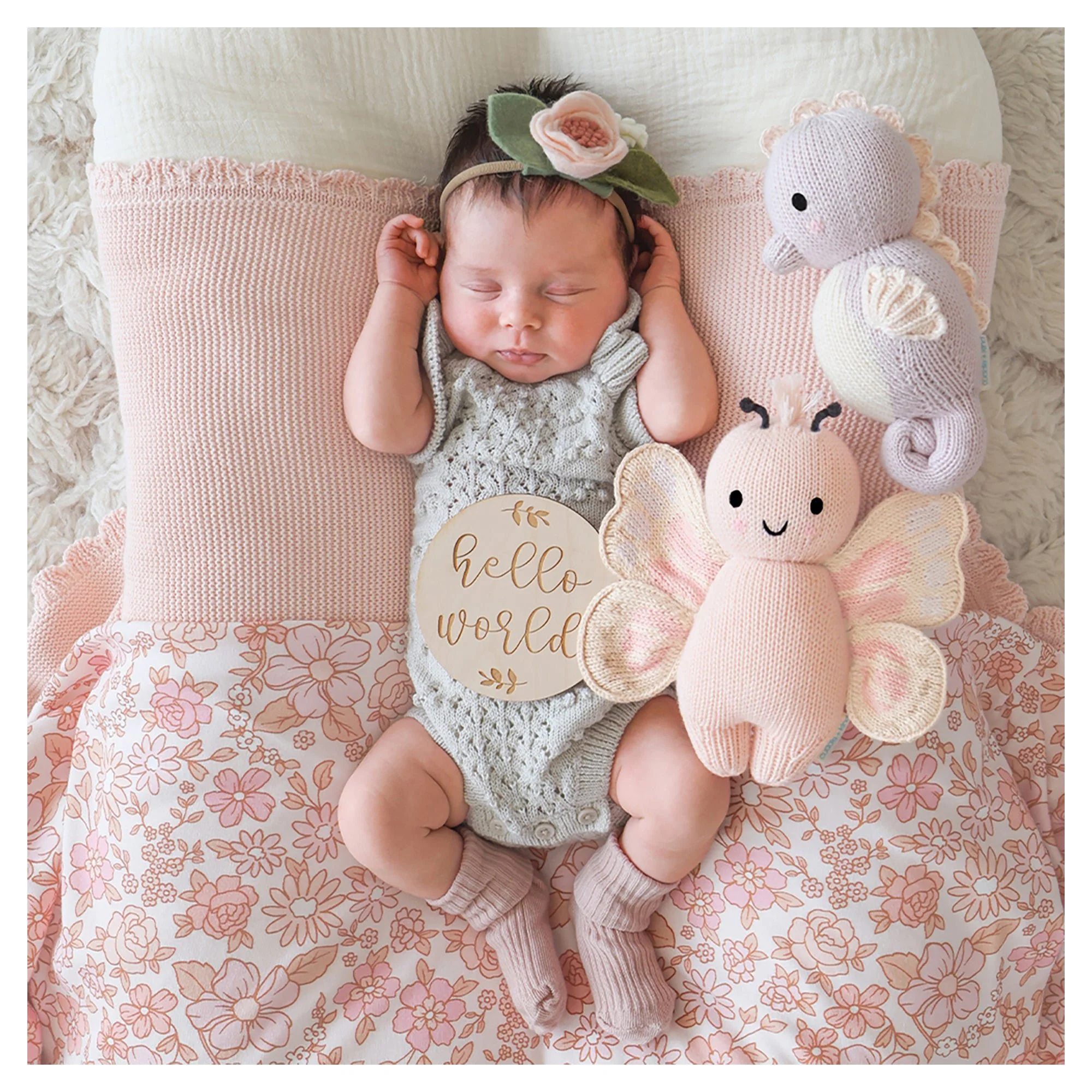 Cuddle + Kind Baby Butterfly (Petal Pink) Hand-Knit Doll - Image 5