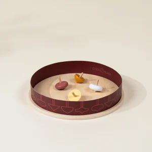 Coco Village Set of 4 Wooden Spinning Tops with Arena