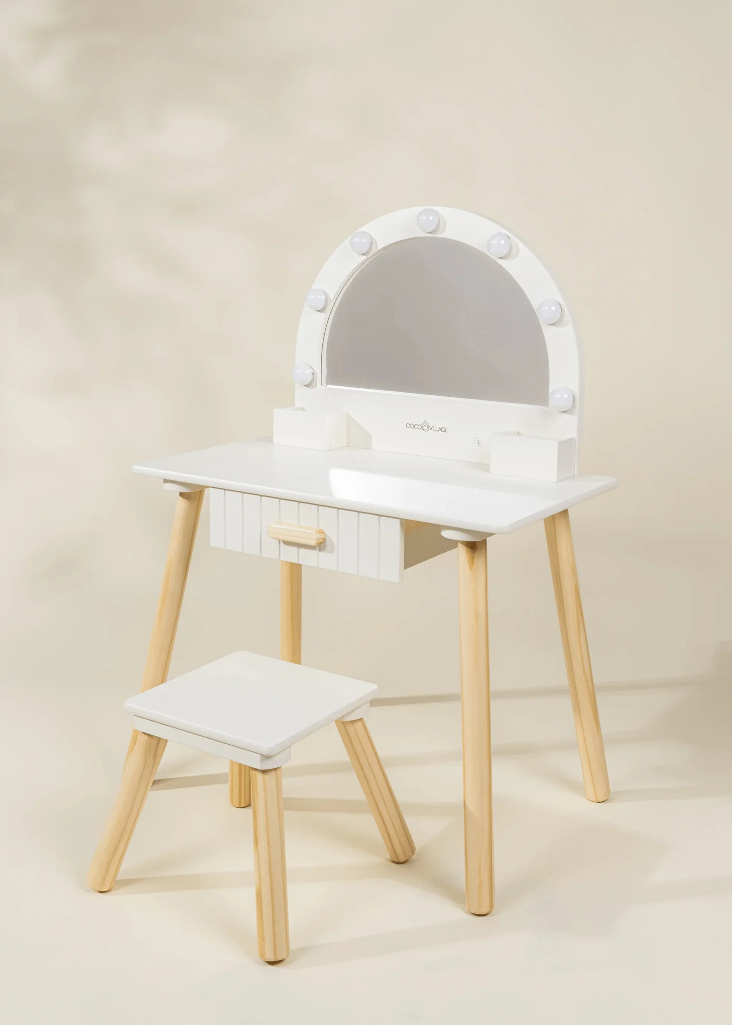Coco Village Wooden Play Vanity with Lighted Mirror & Stool