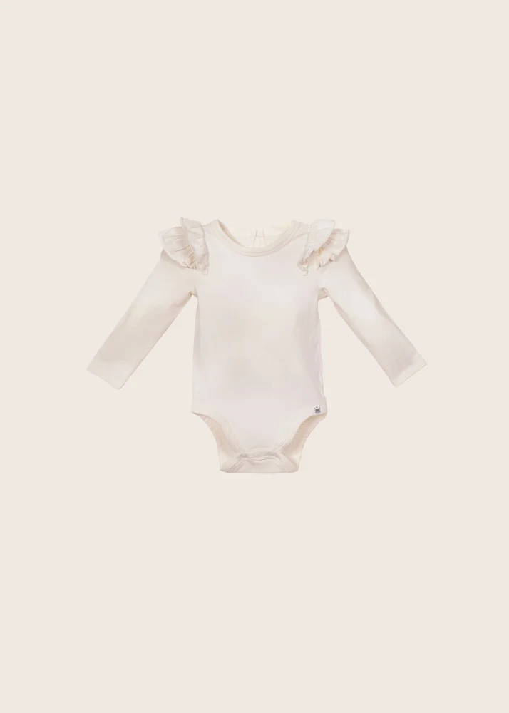 rise little earthling Ruffle Bodysuit - White / 18-24m